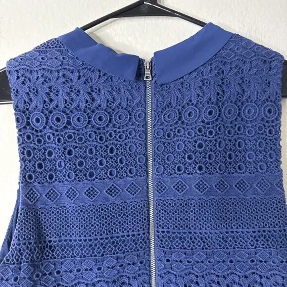 Alice + Olivia Blue Inez Bow Collar Lace Popover Dress Sz 8 Sleeveless Cocktail - Picture 5 of 8